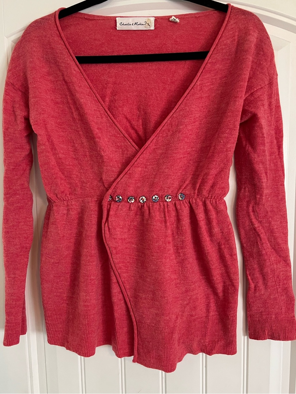 Charlie & Robin Coral Wrap-Front Women’s Wool Sweater